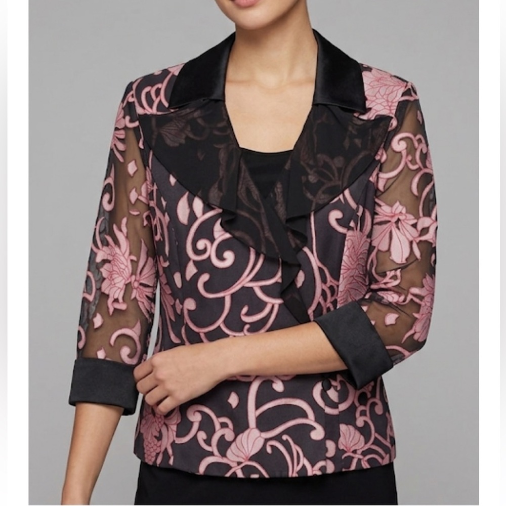 Alex Evenings Floral Lace Evening Jacket Black Pink Wedding Guest Party Size XL